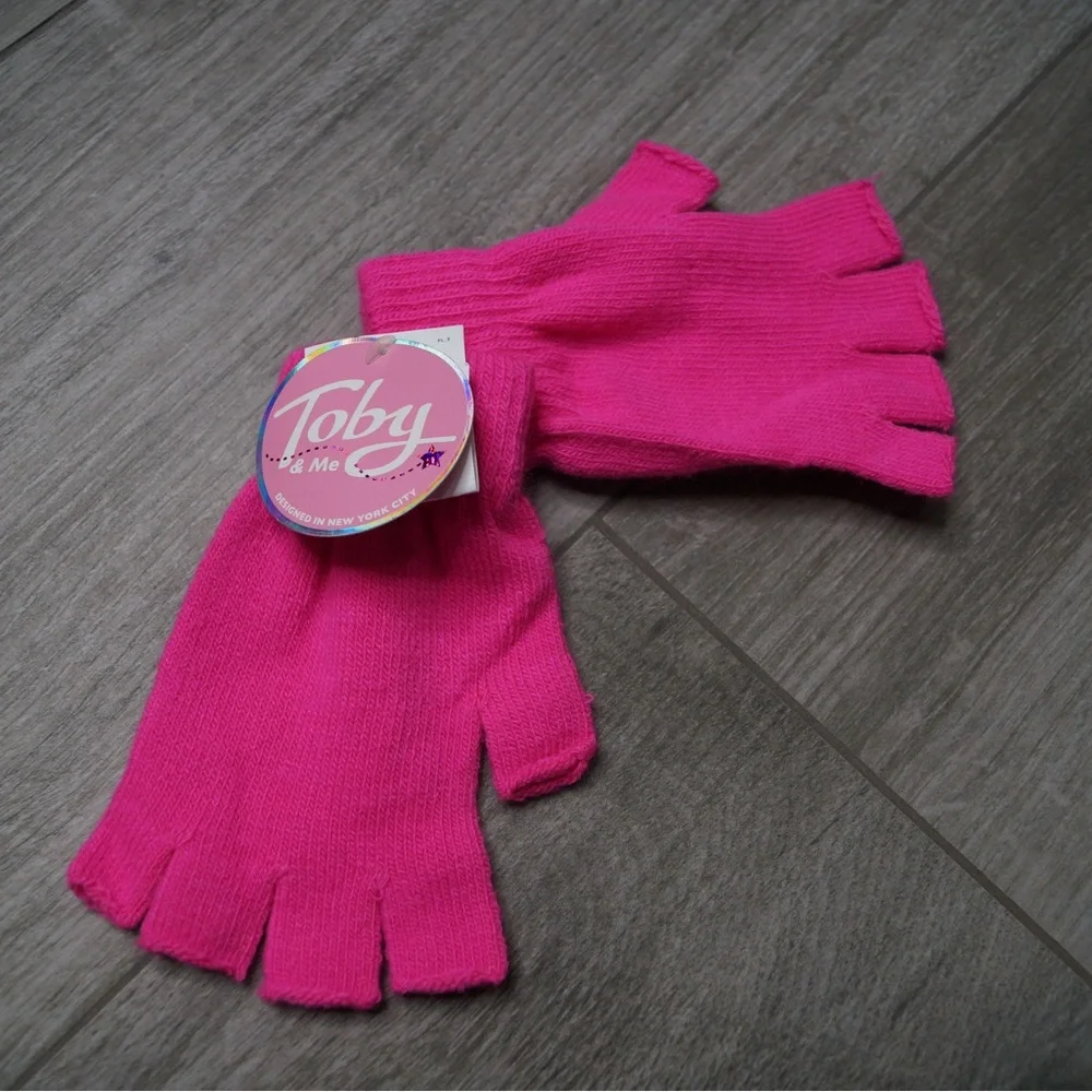 Girls Pink Fingerless Gloves Kids Gloves